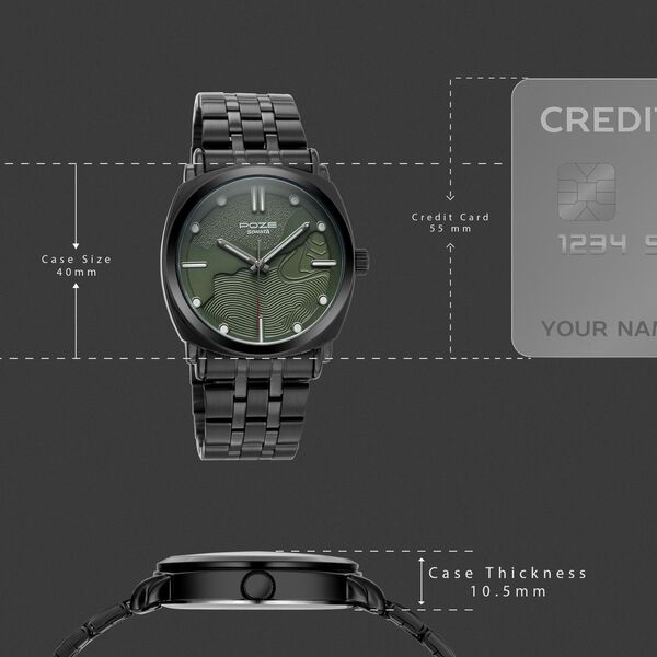 Poze By Sonata Quartz Analog Green Dial Black Metal Strap Watch For Men - image number 3