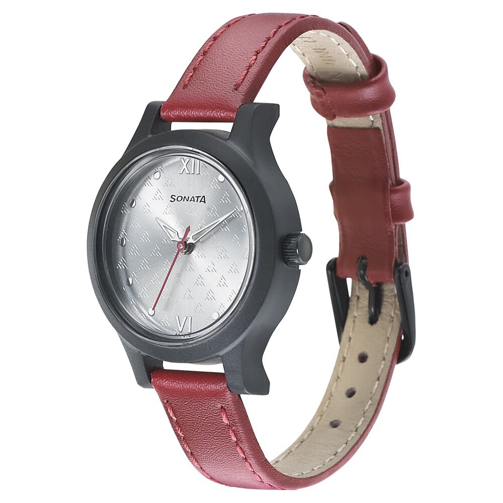 Sonata Essentials Silver Dial Women Watch With Leather Strap