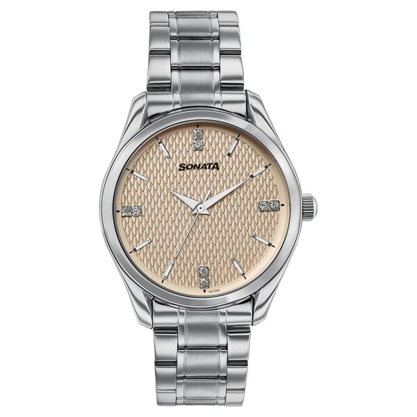 Sonata Jashn Quartz Analog Beige Dial Silver Metal Strap Watch For Men - image number 0