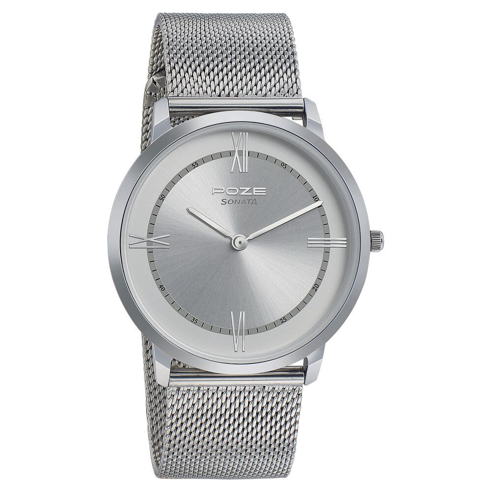 Sonata Poze Quartz Analog Silver dial Metal Strap Watch for Men-picture-15