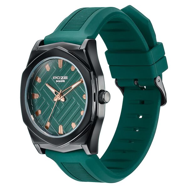 Poze By Sonata Quartz Analog Green Dial Green Silicone Strap Watch For Men - image number 4