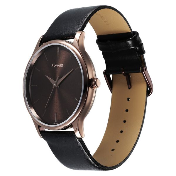 Sonata Aspire Quartz Analog Brown Dial Leather Strap Watch for Men - image number 3