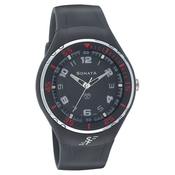 Sonata Quartz Analog Black Dial Strap Watch for Men