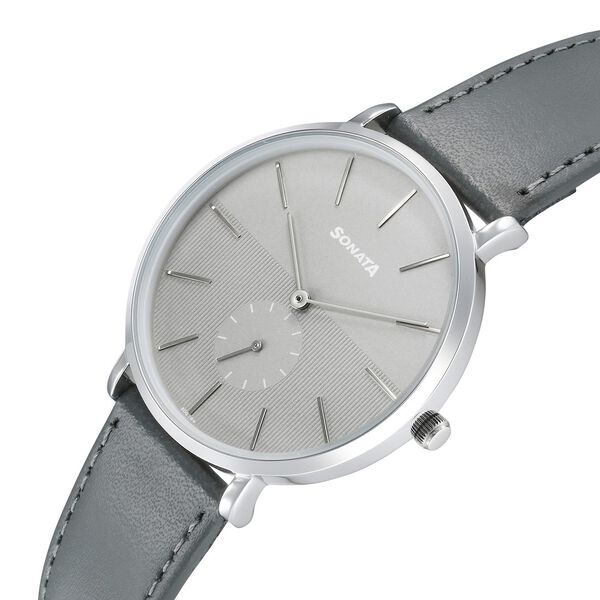 Sonata Ascent Quartz Analog Grey Dial Leather Strap Watch For Men - image number 1