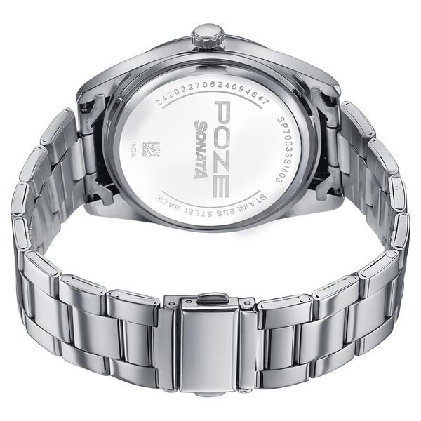 Sonata Poze Quartz Analog Orange Dial Silver Metal Strap Watch For Men - image number 5