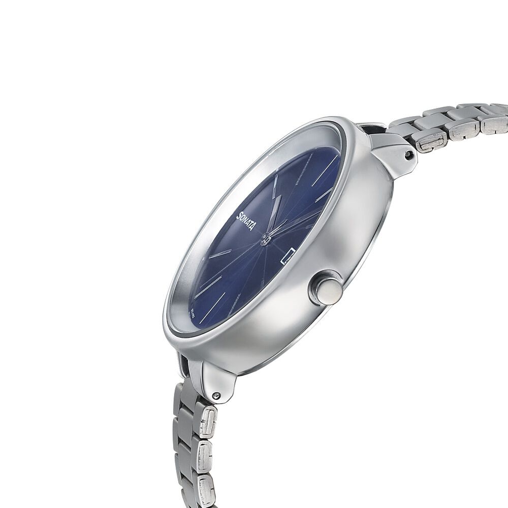 Sonata Quartz Analog Blue Dial Stainless Steel Strap Watch for Women