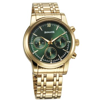 Sonata Wedding Multifunction Green Dial Stainless Steel Strap Watch For Men