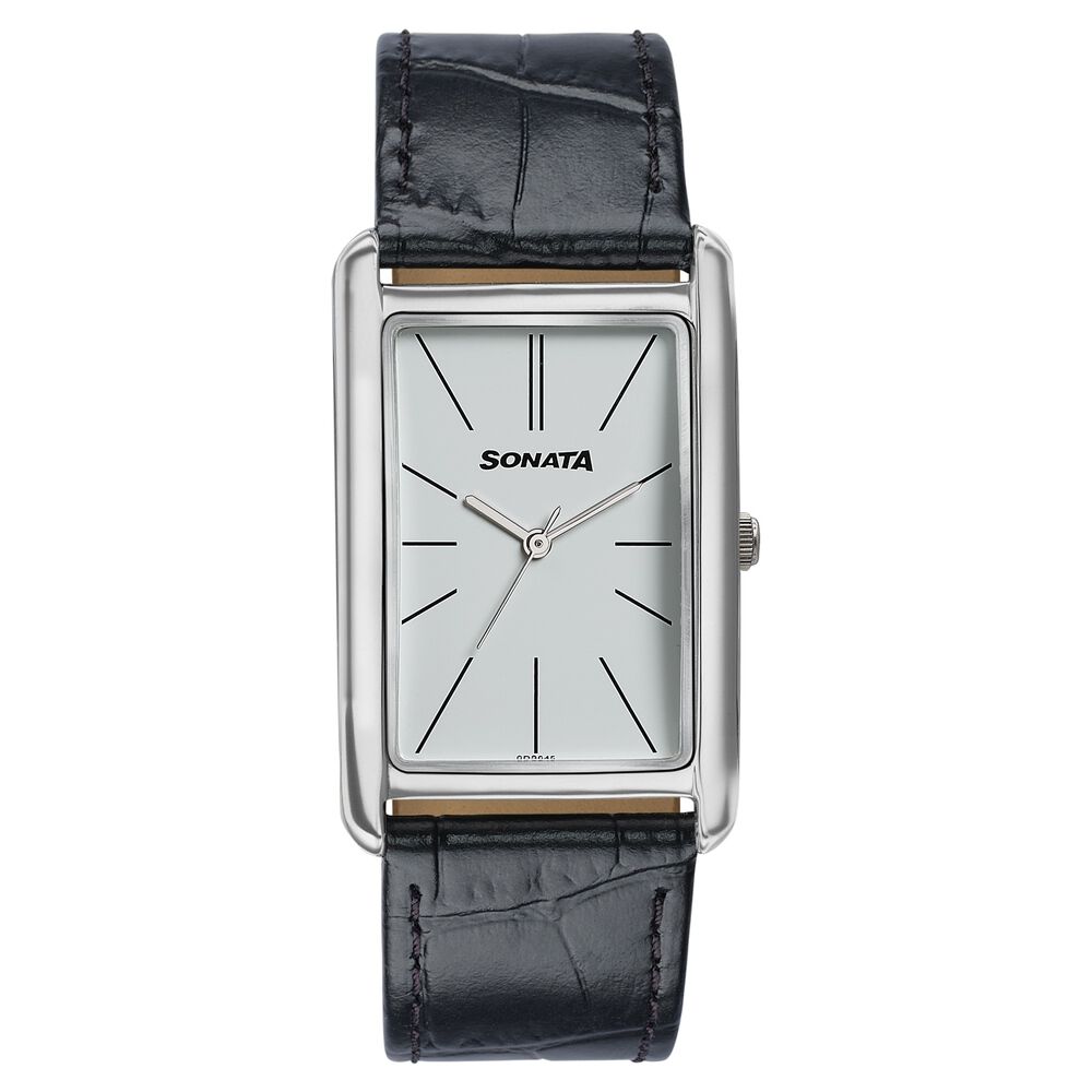 Sonata Ascent White Rectangular Watch with Leather Strap-image-5