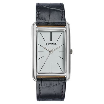 Sonata Ascent White Rectangular Watch with Leather Strap