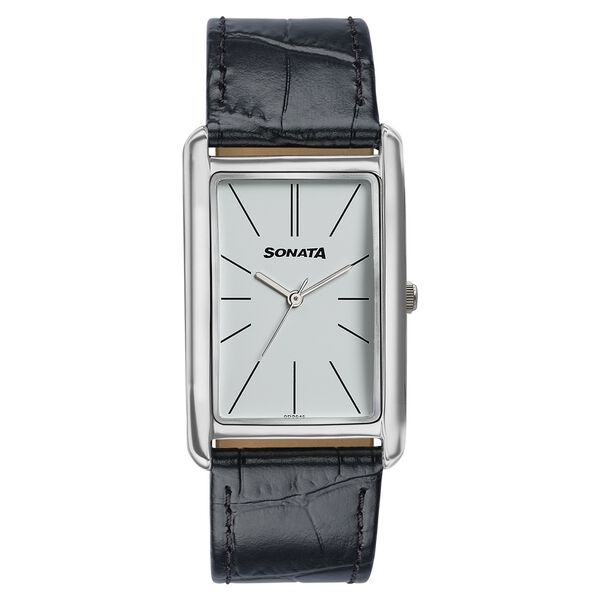 Sonata Ascent White Rectangular Watch with Leather Strap - image number 0