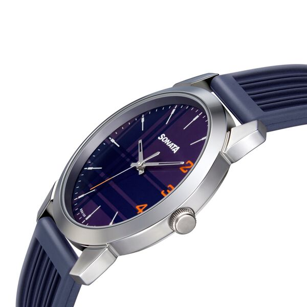Sonata Smart Plaid Quartz Analog Blue Dial TPU Strap Watch for Men - image number 2