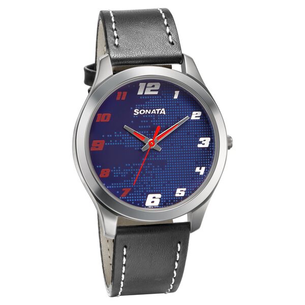 Sonata RPM Quartz Analog Blue Dial Leather Strap Watch for Men - image number 0