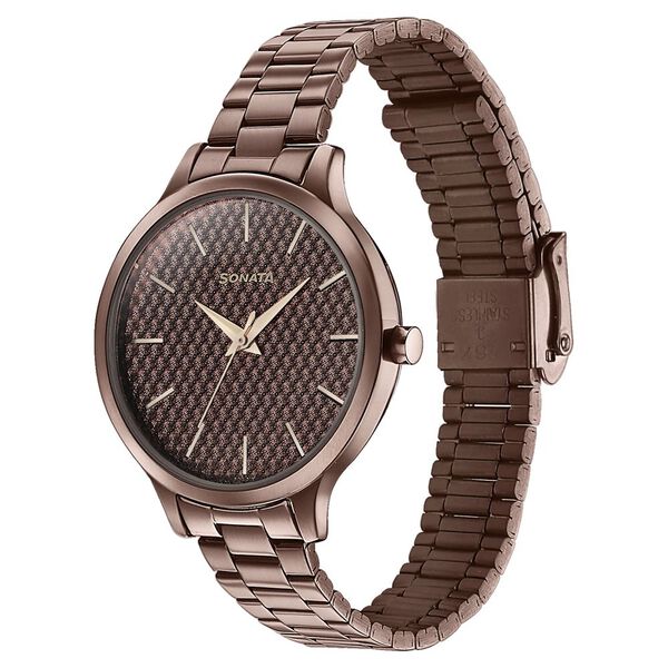 Sonata Wedding Bling Quartz Analog Brown Dial Brown Stainless Steel Strap Watch for Women - image number 2