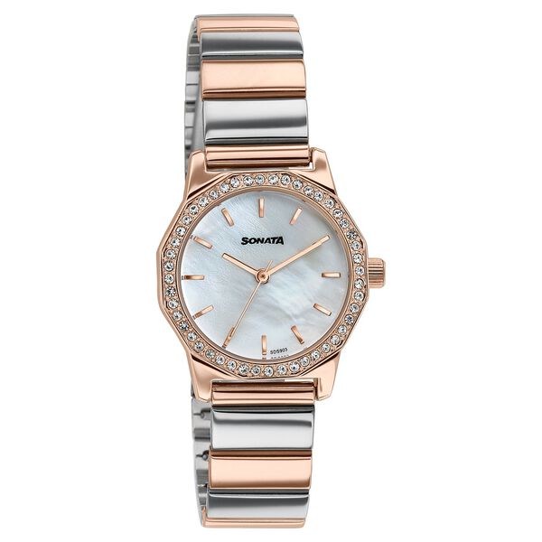 Sonata Festive Quartz Analog Mother Of Pearl Dial Two Toned Metal Strap Watch For Women - image number 1