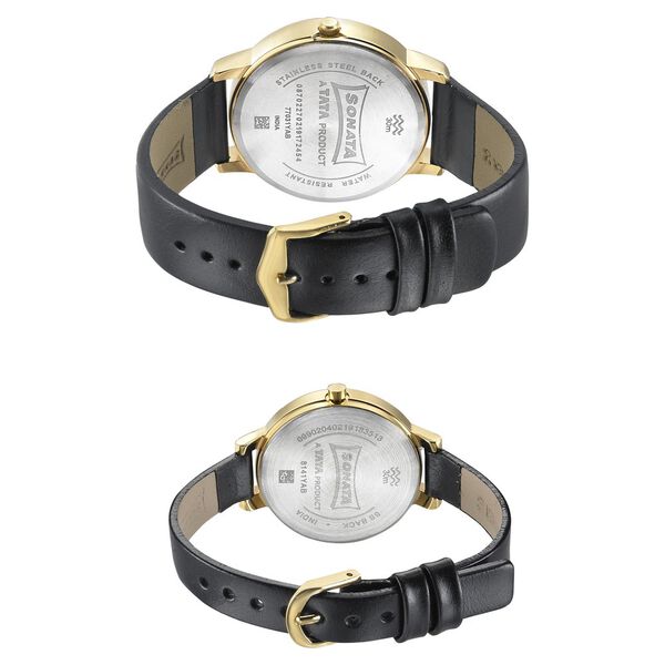 Sonata Quartz Analog Silver Dial Leather Strap Watch for Couple - image number 3