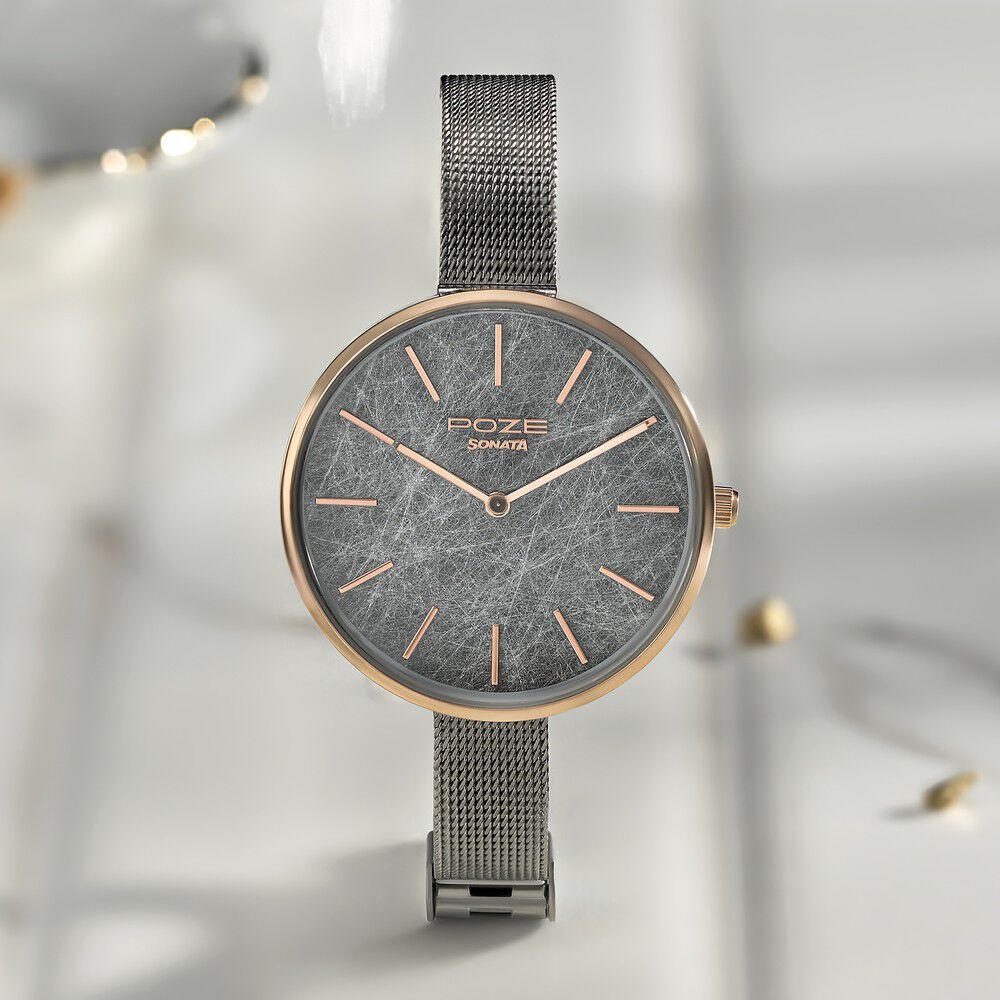 Buy Online Sonata Poze Quartz Analog Multicoloured Dial Mesh Strap Watch for Women sp80069km01w Sonata
