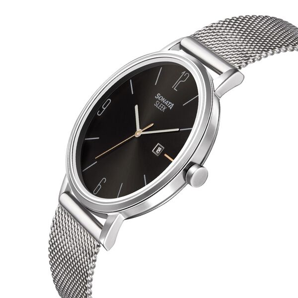 Sonata Quartz Analog with Date Black Dial Stainless Steel Strap Watch for Men - image number 2