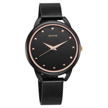Sonata Wedding Quartz Analog Black Dial Stainless Steel Strap Watch for Women