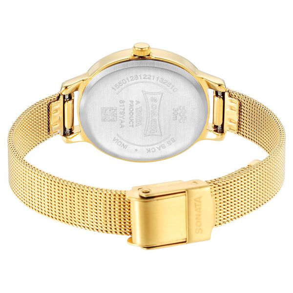 Sonata Classic�Gold Pink Dial Metal Strap Watch for Women - image number 3
