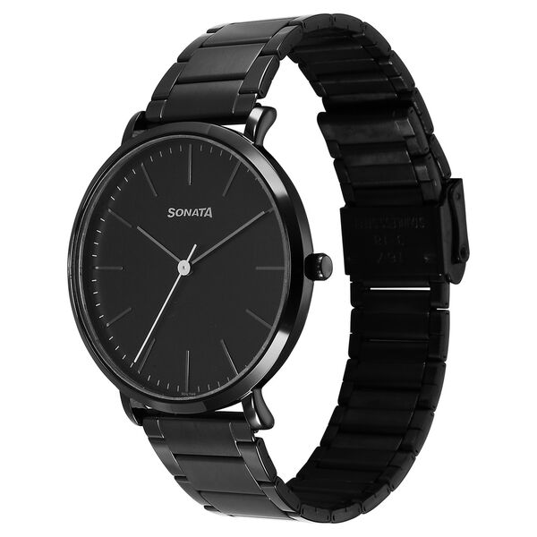 Sonata Ascent Quartz Analog Black Dial Stainless Steel Strap Watch For Men - image number 2