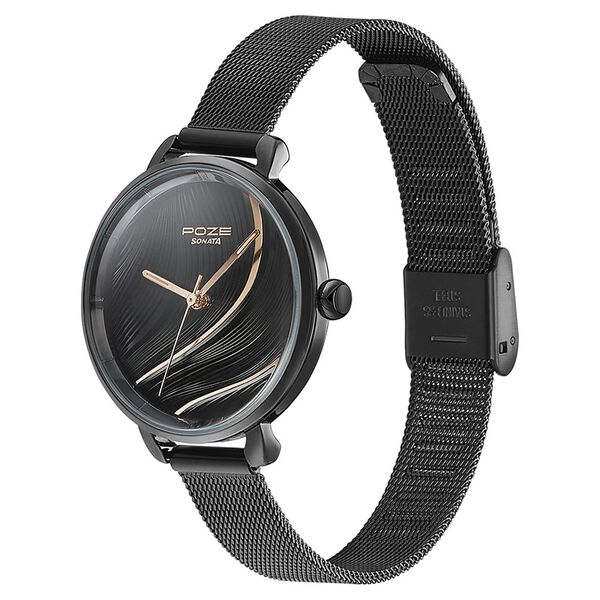 Sonata Poze Quartz Analog Black Dial Mesh Strap Watch for Women - image number 3