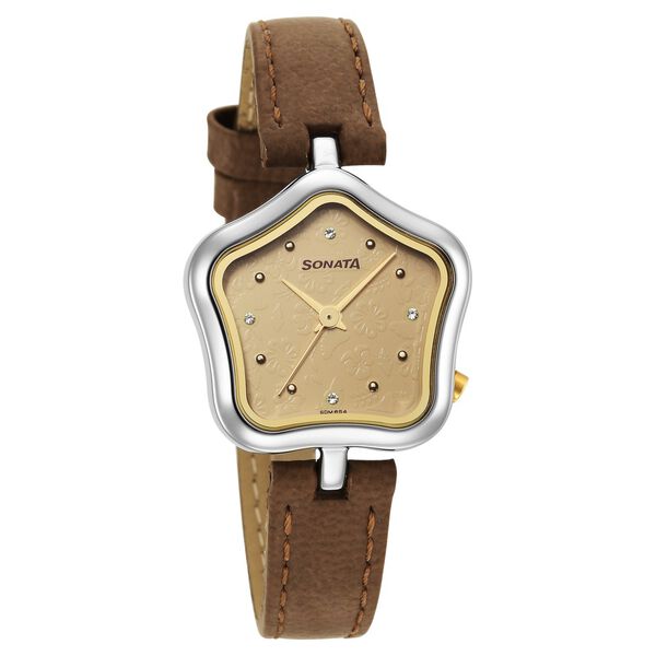 Sonata Utsav Beige Dial Beige Leather Strap Watch for Women - image number 0