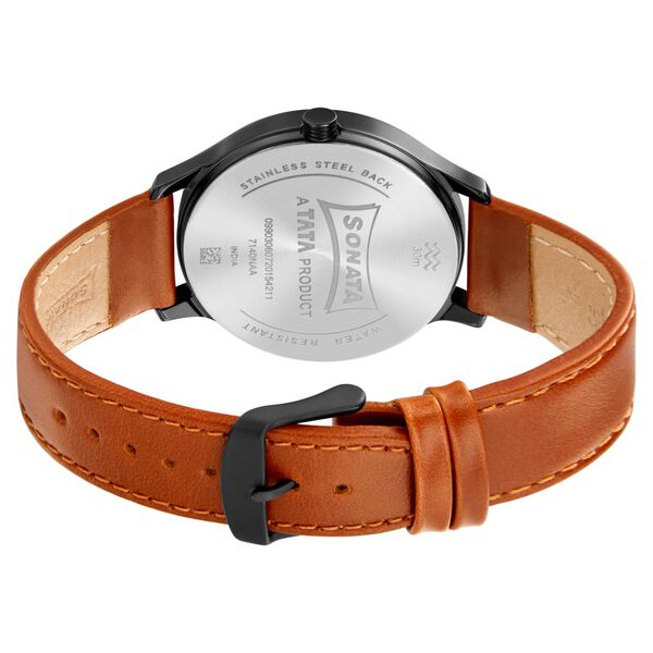 Sonata Quartz Multifunction Grey Dial Leather Strap Watch for Men - image number 3