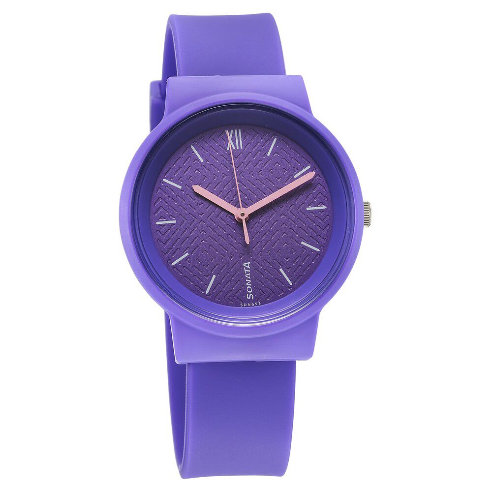 Buy Online Sonata Splash Quartz Analog Purple Dial Plastic Strap Watch for Women 87048pp02w Sonata