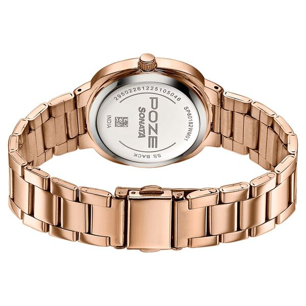Poze By Sonata Quartz Analog Pink Dial Rose Gold Plated Stainless Steel Strap Watch For Women - image number 6