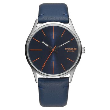Poze by Sonata Quartz Analog Blue Dial PU Leather Strap Watch for Men