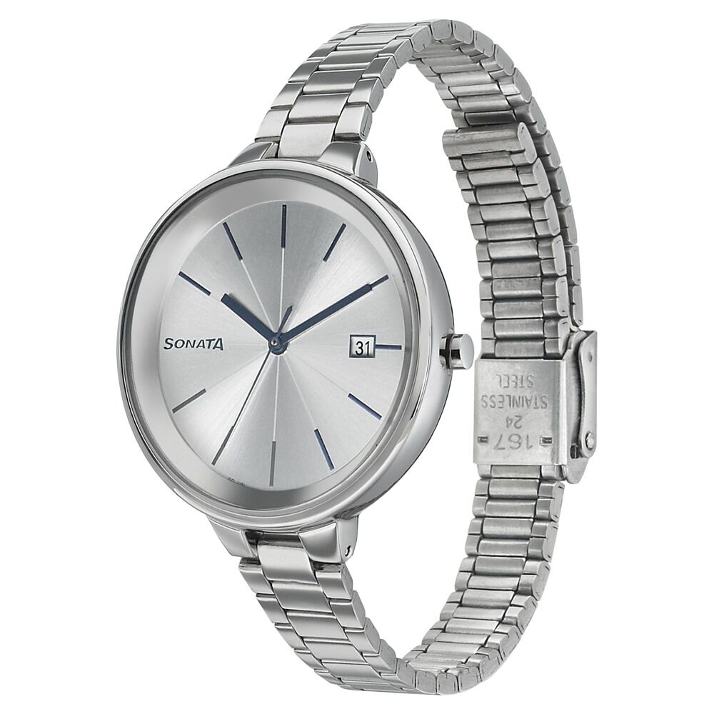 Buy Online Sonata Mission Mangal Silver Dial Women Watch With Stainless Steel Strap nn8159sm01 Sonata