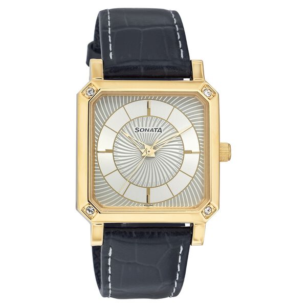 Sonata Quartz Analog Silver Dial Leather Strap Watch for Men - image number 0