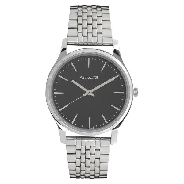 Sonata Quartz Analog Black Dial Stainless Steel Strap Watch for Men - image number 0