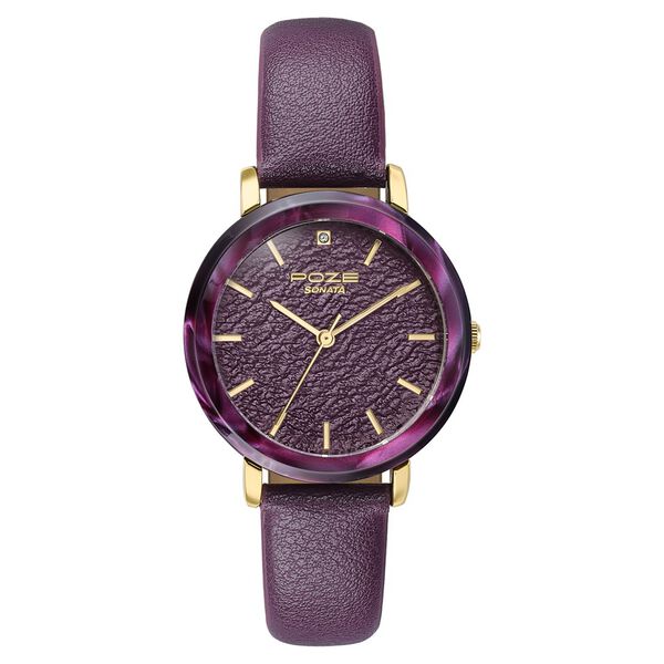 Poze By Sonata Quartz Analog Purple Dial Purple PU Leather Strap Watch For Women - image number 1