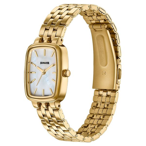 Sonata Festive Quartz Analog Mother Of Pearl Dial Gold Metal Strap Watch For Women - image number 2