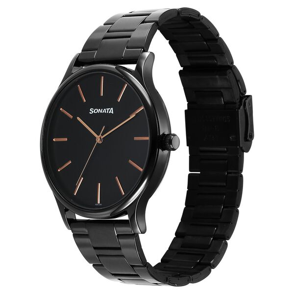 Sonata Aspire Quartz Analog Black Dial Stainless Steel Strap Watch For Men - image number 2