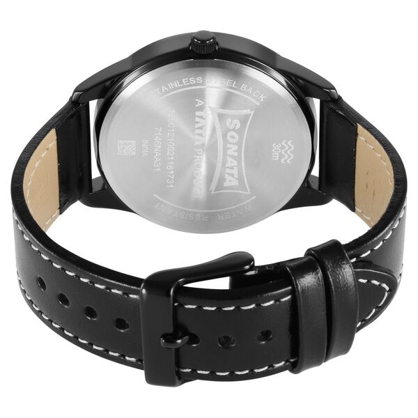 Sonata Force Quartz Analog with Day and Date Off White Dial Leather Strap Watch for Men - image number 3