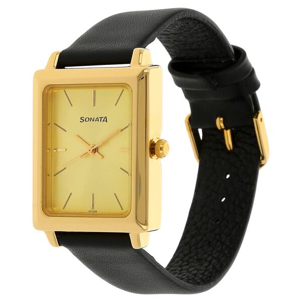 Sonata Quartz Analog Champagne Dial Leather Strap Watch for Men - image number 1
