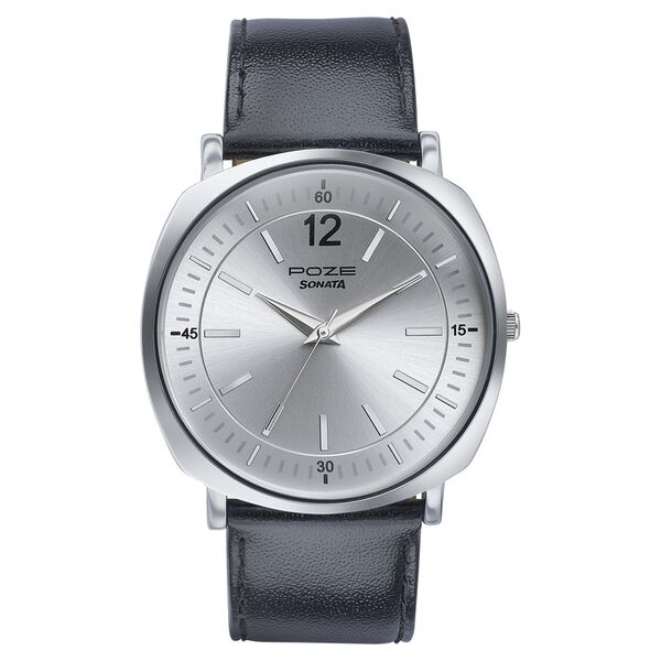 Sonata Poze Quartz Analog Silver Dial Black Color Leather Strap Watch For Men - image number 1