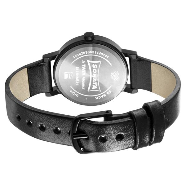 Sonata Linnea Black Dial Women Watch With Leather Strap - image number 3