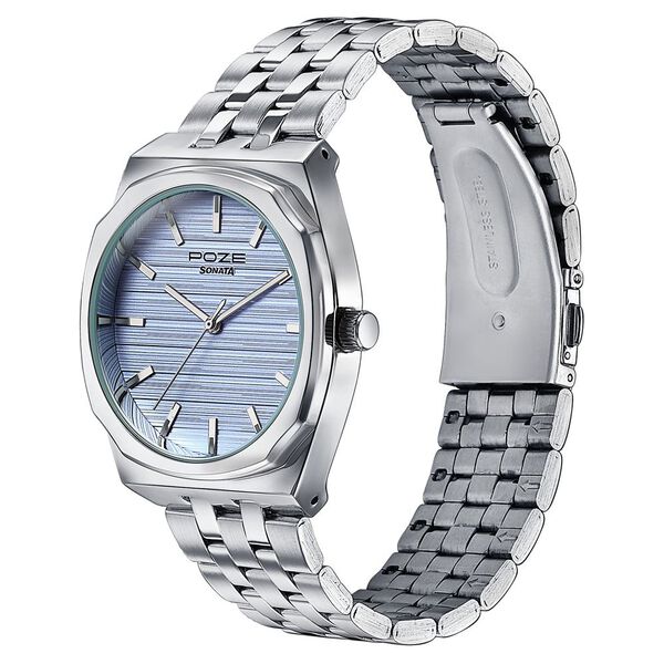 Sonata Poze Quartz Analog Blue Dial Silver Colour Stainless Steel Strap Watch For Men - image number 4