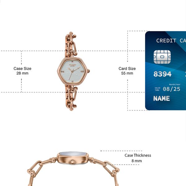 Poze Poze Quartz Analog White Dial Rose Gold Metal Strap Watch For Women - image number 3