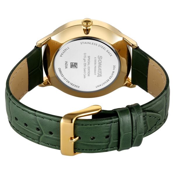 Sonata Gold White Dial Leather Strap Watch for Men with 22K Tanishq Gold Coin - image number 6