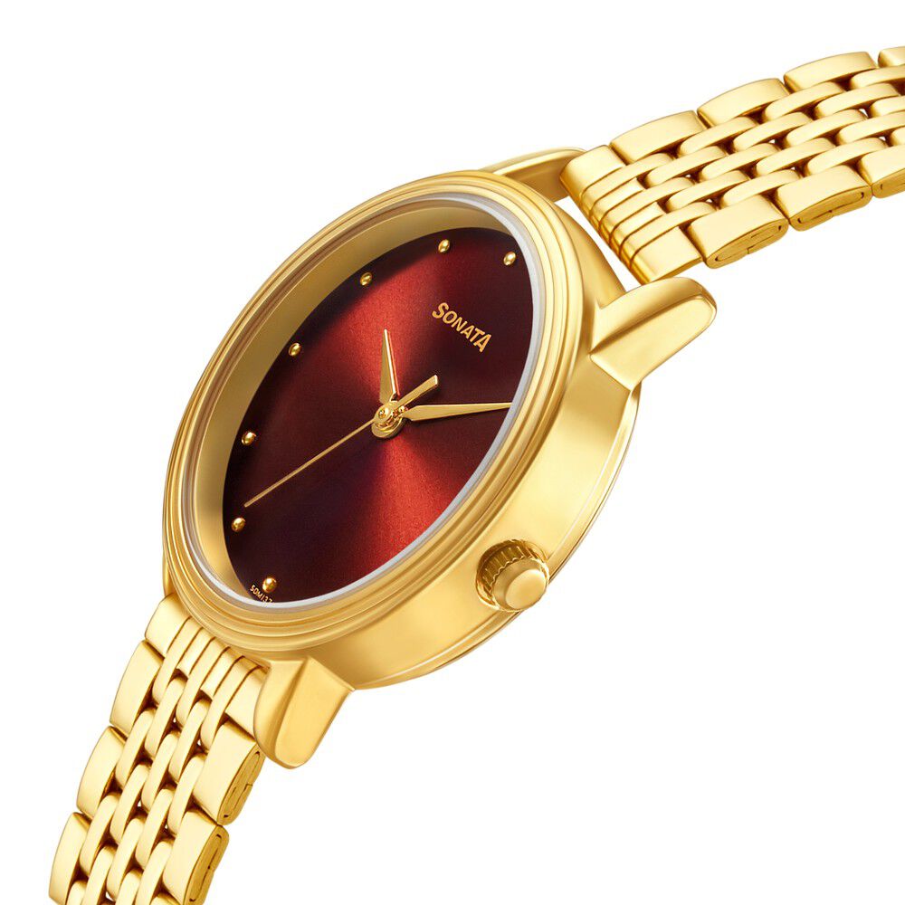Sonata analog gold dial women's watch discount