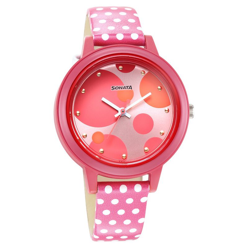 Sonata Dot to Dot Pink Dial Leather Strap Watch for Women - image number 0