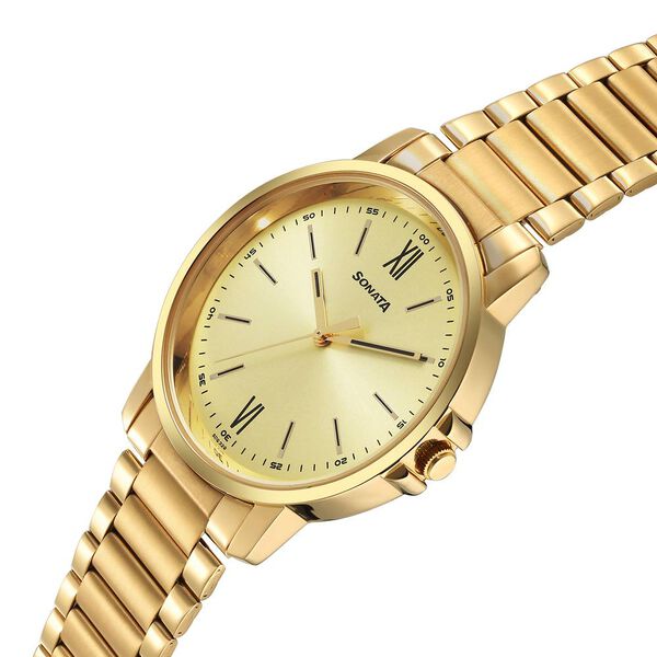 Sonata Traditional Essentials Quartz Analog Champagne Dial Stainless Steel Strap Watch for Men - image number 2