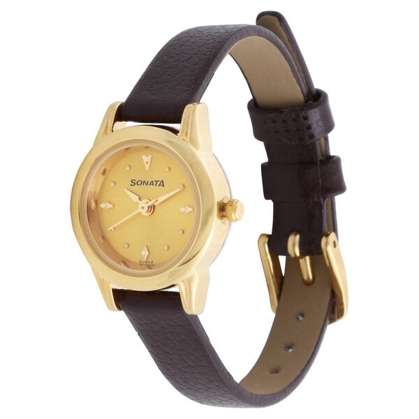 Sonata Quartz Analog Champagne Dial Leather Strap Watch for Women - image number 1
