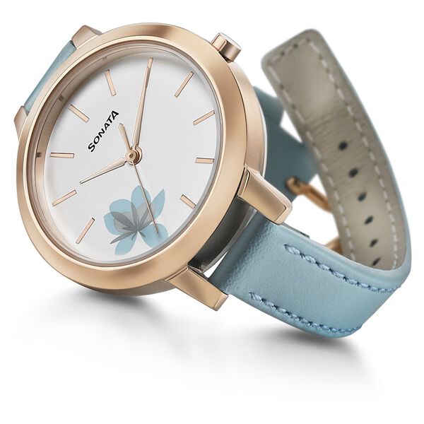 Sonata Blush It Up White Dial Women Watch With Leather Strap - image number 4