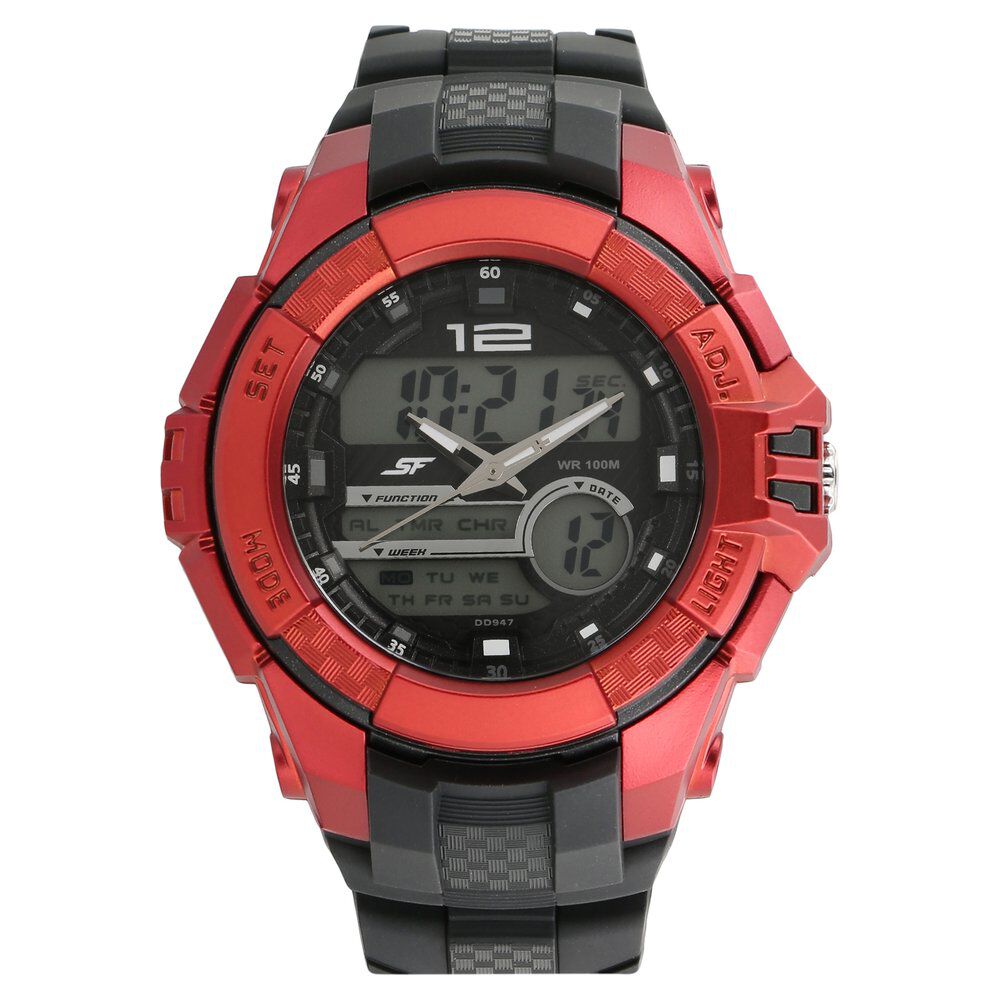 Buy Online SF Quartz Analog Digital Black Dial Plastic Strap Watch for Men np77027pp03 Sonata
