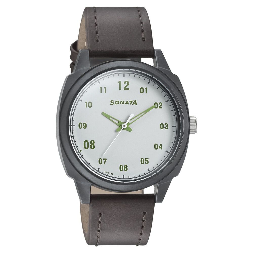 Buy Online Sonata Quartz Analog Off White Dial Leather Strap Watch